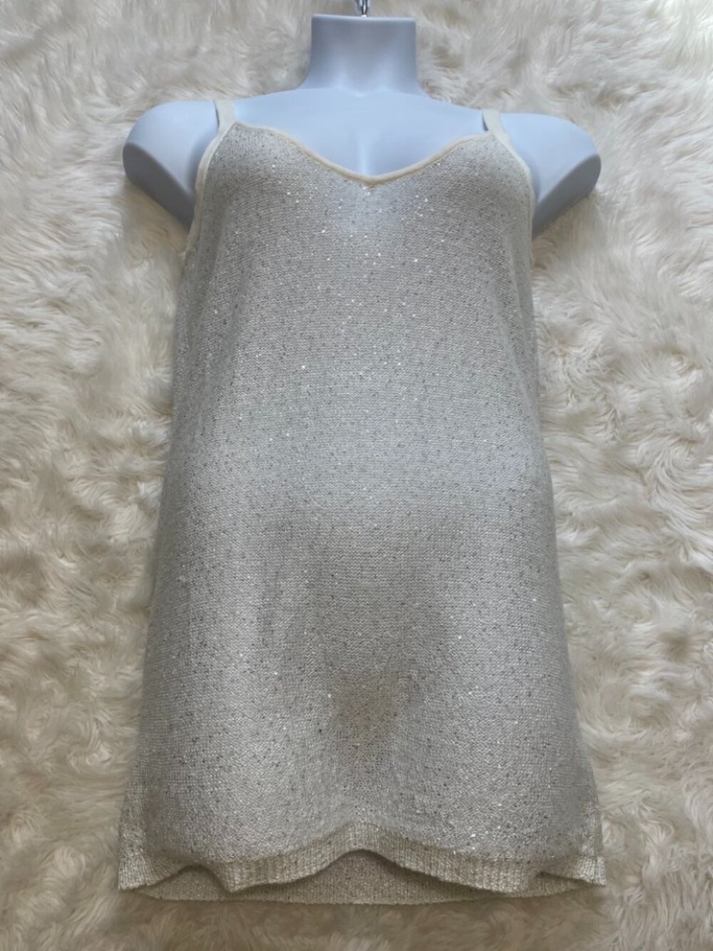 Victoria's Secret Vintage Natural Embellished Sequin Sweater Cami/Tank Top Large